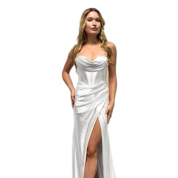 New Sheath Solid Ceremonial Dress w/ Sweetheart Neck & Lace Up Back TC TL3053L - Picture 1 of 9